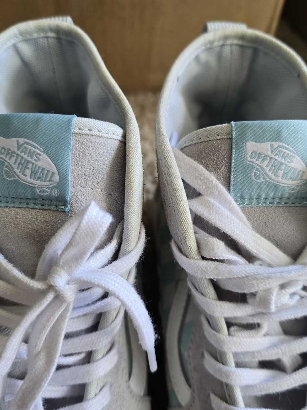 Vans High-Top Checkerboard Sneakers in Teal and White - Picture 4 of 8